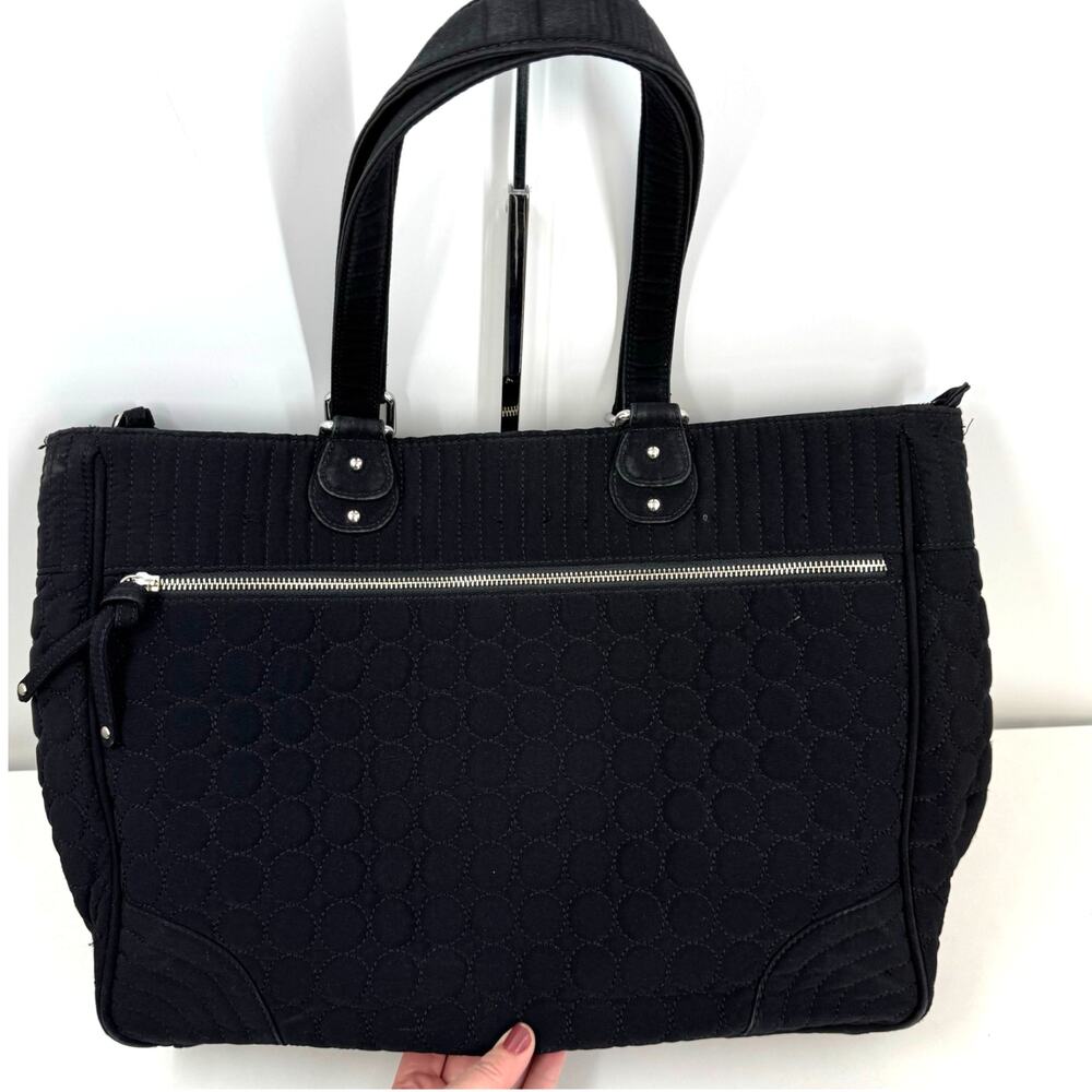 Vera Bradley Large Black Laptop Bag Briefcase Quilted Zip Travel Business Work - Picture 4 of 12